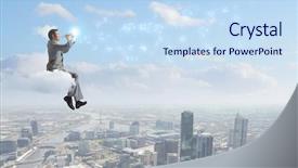  Presentation with flute - Cool new PPT layouts with young carefree businessman sitting on cloud and playing flute backdrop and a sky blue colored foreground
