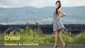  Presentation with city street - Amazing theme having white dress walking alone - young carefree woman backdrop and a tawny brown colored foreground