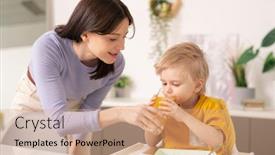  Presentation with drinking glass - Theme with young-careful-mother-holding-glass background and a coral colored foreground