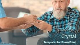  Presentation with caregiver - Beautiful slides featuring young caregiver giving cup backdrop and a ocean colored foreground