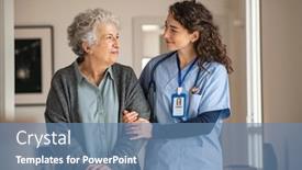  Presentation with helping - Amazing presentation having young-caregiver-helping-senior-woman backdrop and a teal colored foreground