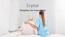  Presentation with caregiver - Cool new PPT layouts with young-caregiver-helps-elderly-woman backdrop and a light gray colored foreground