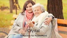  Presentation with caregiver - Audience pleasing presentation theme consisting of young caregiver sitting on bench backdrop and a soft green colored foreground