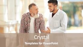  Presentation with caregiver - PPT theme featuring young caregiver walking with senior background and a coral colored foreground