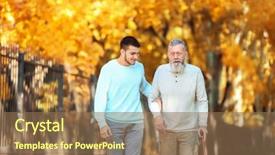  Presentation with caregiver - Beautiful PPT theme featuring young caregiver walking with senior backdrop and a coral colored foreground