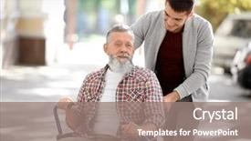  Presentation with caregiver - Presentation design consisting of young caregiver walking with senior background and a gray colored foreground