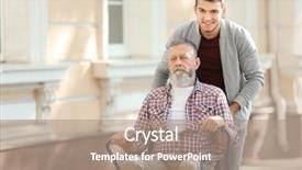  Presentation with caregiver - Cool new PPT theme with young caregiver walking with senior backdrop and a coral colored foreground