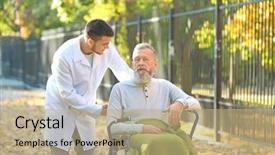  Presentation with caregiver - Cool new PPT theme with young caregiver walking with senior backdrop and a coral colored foreground