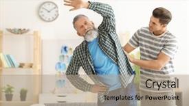  Presentation with caregiver - Beautiful PPT theme featuring young caregiver with senior man backdrop and a coral colored foreground