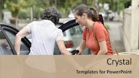  Presentation with helping - Slide set featuring young carer helping senior woman background and a coral colored foreground