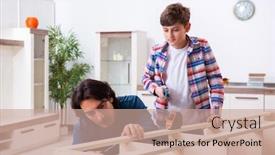  Presentation with teaching - Amazing slide deck having young carpenter teaching his son backdrop and a coral colored foreground