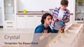  Presentation with teaching - PPT layouts having young-carpenter-teaching-his-son background and a lemonade colored foreground