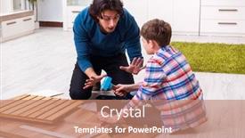  Presentation with teaching - Amazing slide deck having young-carpenter-teaching-his-son backdrop and a coral colored foreground