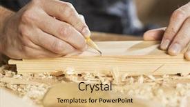  Presentation with laser cutter - Slide set with young carpenter working with cutter background and a coral colored foreground