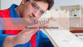  Presentation with carpenter - Audience pleasing slide set consisting of young-carpenter-working-with-wooden backdrop and a coral colored foreground