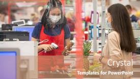  Presentation with face mask - PPT layouts featuring young-cashier-wearing-mask background and a coral colored foreground