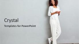  Presentation with space - Cool new presentation design with young casual afro american woman backdrop and a light gray colored foreground