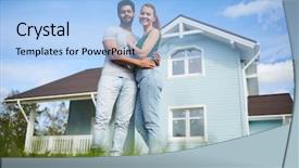  Presentation with house - Slide set with young casual amorous couple standing background and a light blue colored foreground