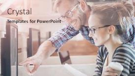  Presentation with business environment using laptops globe - Presentation design featuring young-casual-business-couple-using background and a lemonade colored foreground