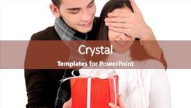  Presentation with gift - Beautiful presentation featuring young casual couple with gift backdrop and a  colored foreground