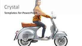  Presentation with silver - Slides consisting of young-casual-female-riding background and a white colored foreground