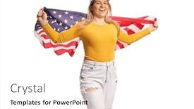  Presentation with usa flag - Slides consisting of young-casual-female-waving background and a white colored foreground