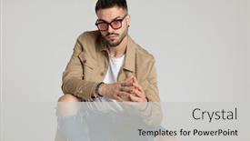  Presentation with fingers - Colorful presentation theme enhanced with young-casual-guy-in-jacket backdrop and a light gray colored foreground