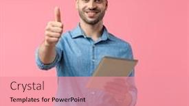  Presentation with tab - Presentation featuring young-casual-guy-making-thumbs background and a coral colored foreground
