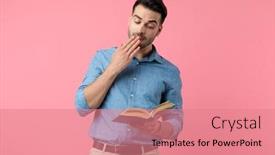  Presentation with flip book - Slide set enhanced with young-casual-guy-wetting-fingers background and a coral colored foreground