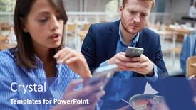  Presentation with business casual - Theme having young-casual-man-and-woman background and a teal colored foreground