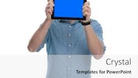  Presentation with studio - Beautiful PPT theme featuring young-casual-man-covering backdrop and a white colored foreground