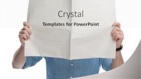 Presentation with newspaper - Beautiful PPT theme featuring young-casual-man-covering backdrop and a light gray colored foreground