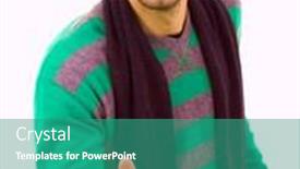  Presentation with shake hand - Audience pleasing presentation theme consisting of young casual man offering to shake the hand isolated on white backdrop and a teal colored foreground