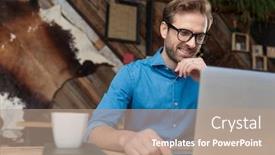  Presentation with young man wearing a hat - Cool new theme with young-casual-man-wearing-glasses backdrop and a coral colored foreground