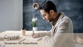  Presentation with student - Presentation theme enhanced with young-casual-student-making-notes background and a soft green colored foreground