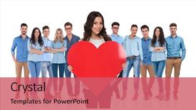  Presentation with team leader - Cool new PPT layouts with young casual team celebrating valentine' backdrop and a coral colored foreground