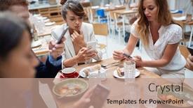  Presentation with business casual - PPT theme consisting of young-casual-woman-at-business background and a coral colored foreground