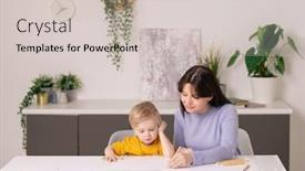  Presentation with living room - PPT layouts with young-casual-woman-helping background and a lemonade colored foreground