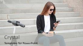  Presentation with real woman hair texture human - Presentation enhanced with young-casual-woman-with-long background and a light gray colored foreground