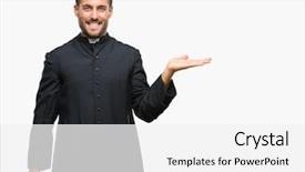  Presentation with hand palm - Beautiful presentation theme featuring young catholic christian priest man backdrop and a white colored foreground