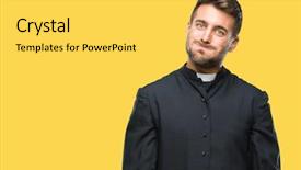  Presentation with catholic - Beautiful PPT theme featuring young catholic christian priest man backdrop and a yellow colored foreground