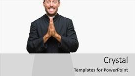  Presentation with praying hands - PPT theme consisting of young catholic christian priest man background and a light gray colored foreground