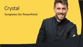  Presentation with young business man - PPT layouts with young catholic christian priest man background and a yellow colored foreground