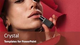  Presentation with lipstick - Theme having young-caucasian-beautiful-brunette-woman background and a tawny brown colored foreground