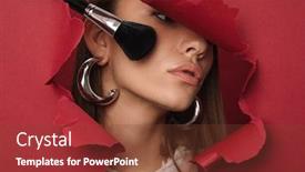  Presentation with makeup - Amazing PPT theme having young-caucasian-beautiful-brunette-woman backdrop and a tawny brown colored foreground