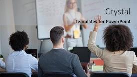  Presentation with female - PPT layouts consisting of young-caucasian-blonde-female-manager background and a light gray colored foreground