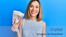  Presentation with blonde holding magnifying glass - Slide deck enhanced with young-caucasian-blonde-woman-holding background and a light blue colored foreground