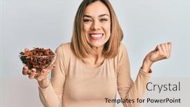  Presentation with blonde holding magnifying glass - Amazing presentation design having young-caucasian-blonde-woman-holding backdrop and a lemonade colored foreground