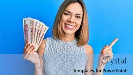  Presentation with saudi arabia - Cool new slides with young-caucasian-blonde-woman-holding backdrop and a light blue colored foreground