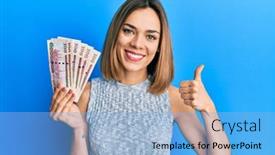  Presentation with saudi arabia - Beautiful PPT layouts featuring young-caucasian-blonde-woman-holding backdrop and a light blue colored foreground